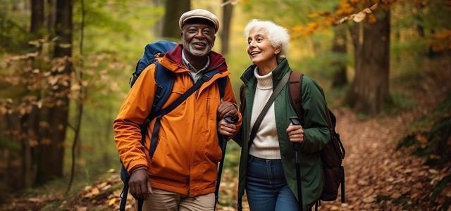 Retired Couple Hiking in the Mountain